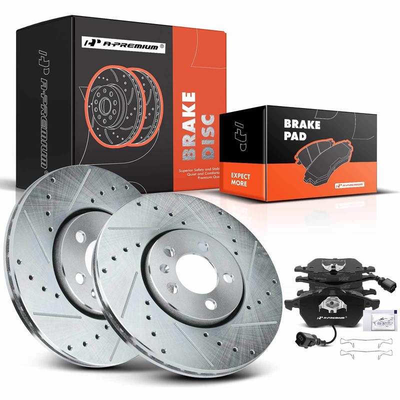 Front Drilled Brake Rotor & Brake Pad for VW Jetta 99-05 Beetle 00-10 Golf 00-06