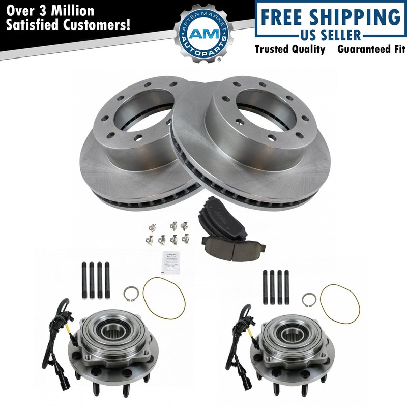 Front Ceramic Brake Pad Rotor & Wheel Hub Bearing Kit w/Chemicals for Ford
