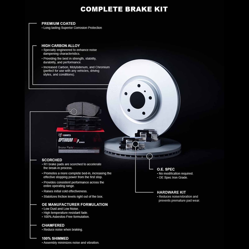 R1 Concepts Wduh1 31306 R1 Brake Rotors Carbon Coated W Optimum Oe Pads gallery