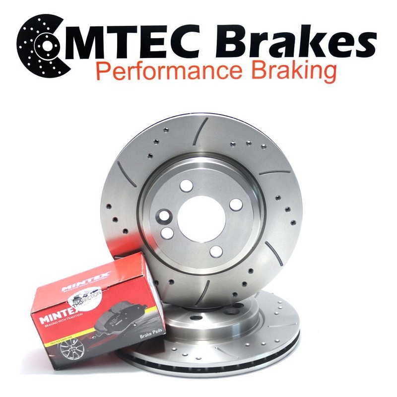 Peugeot 206 1.1 Drilled Grooved Front Brake Discs Brake Pads