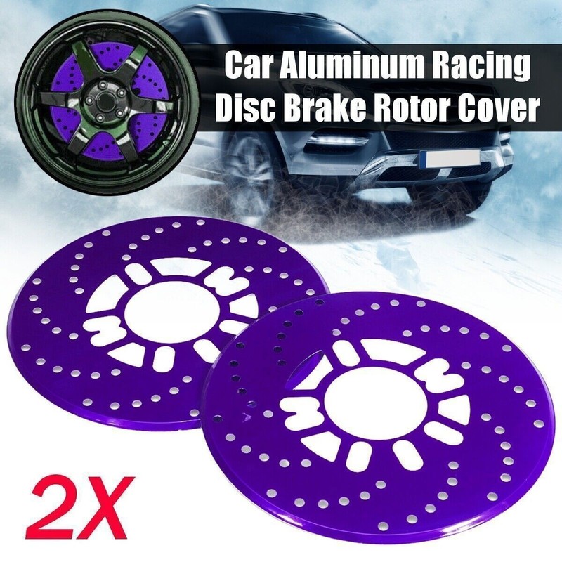 2PC Purple Aluminum Car Wheel Brake Disc Cover Decor Rotor Cross Drilled Kit