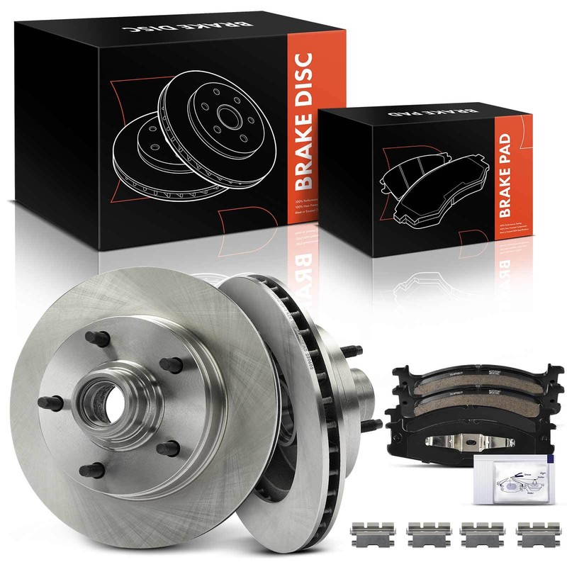 Front Disc Rotors & Ceramic Brake Pads for Ford F-150 1994-1996 E-150 Econoline