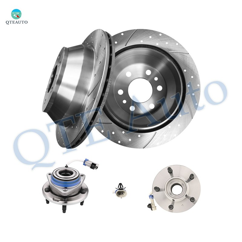 4 Front 303mm Drilled Brake Disc Rotors-Wheel Hub For 1997-2005 Cadillac Deville
