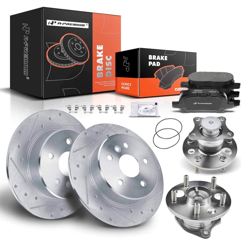 Rear Drilled Rotor & Ceramic Brake Pad + Hub Bearing for Toyota Avalon 2000-2004