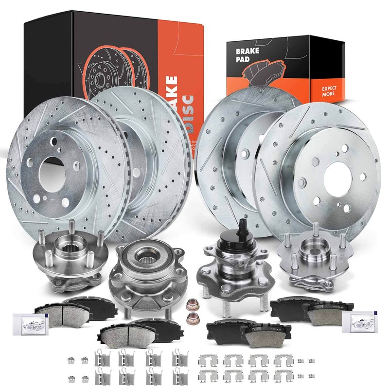 Front & Rear Drilled Rotors & Brake Pads + Hub Bearing for Toyota RAV4 2013-2018