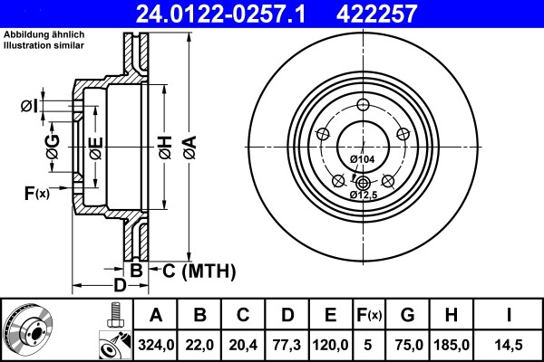 2X 24.0122-0257.1 ATE Brake Disc for BMW