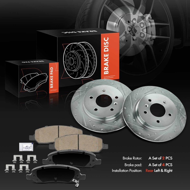 6Pcs Drilled Brake Rotor & Ceramic Brake Pad for Buick Lucerne Cadillac DTS Rear gallery