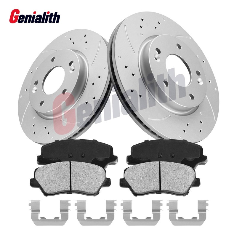 Front & Rear Drilled Slotted Brake Rotors Ceramic Pads for Kia Forte 2014 – 2018