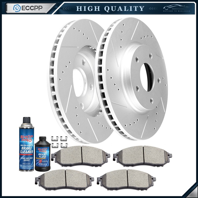 Front Ceramic Brake Pads And Rotors For Infiniti M45 2003-2004 Drilled & Slotted