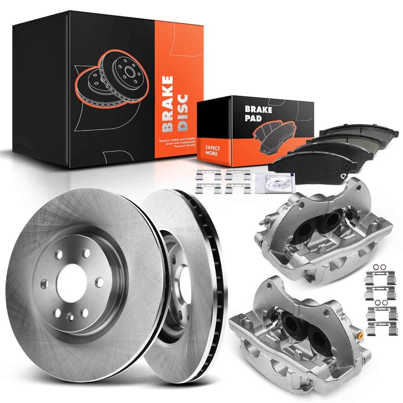 Front Disc Brake Rotors & Brake Pads + Brake Caliper for Cadillac SRX 2010-2016