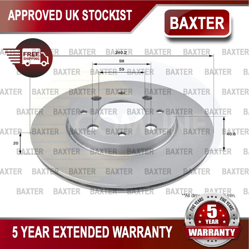 Fits Fiat 500 Panda Ford Ka 1.0 1.2 D dCi 1.4 Baxter Front Brake Disc #1