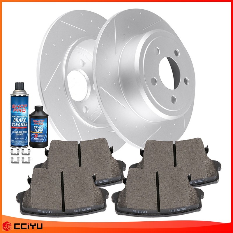 Fits 09-17 Dodge Challenger Rear Slotted Brake Rotors Discs And Ceramic Pads