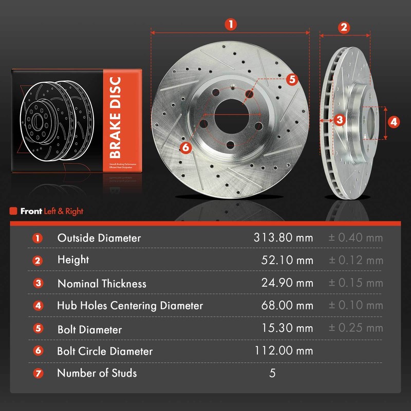 Drilled Brake Rotor for Audi A4 17-20 A4 Quattro 17-23 A5 Sportback 2.0L Front gallery