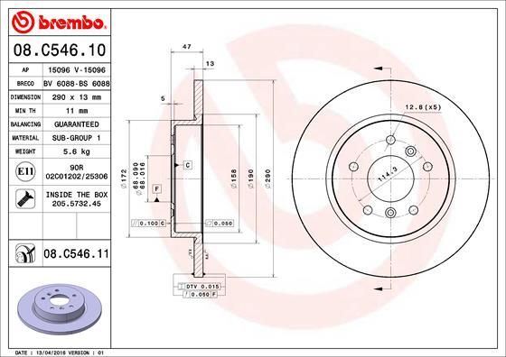 2x Brake Discs Rear Solid Braking System Fits Nissan Renault BREMBO 08.C546.11 gallery
