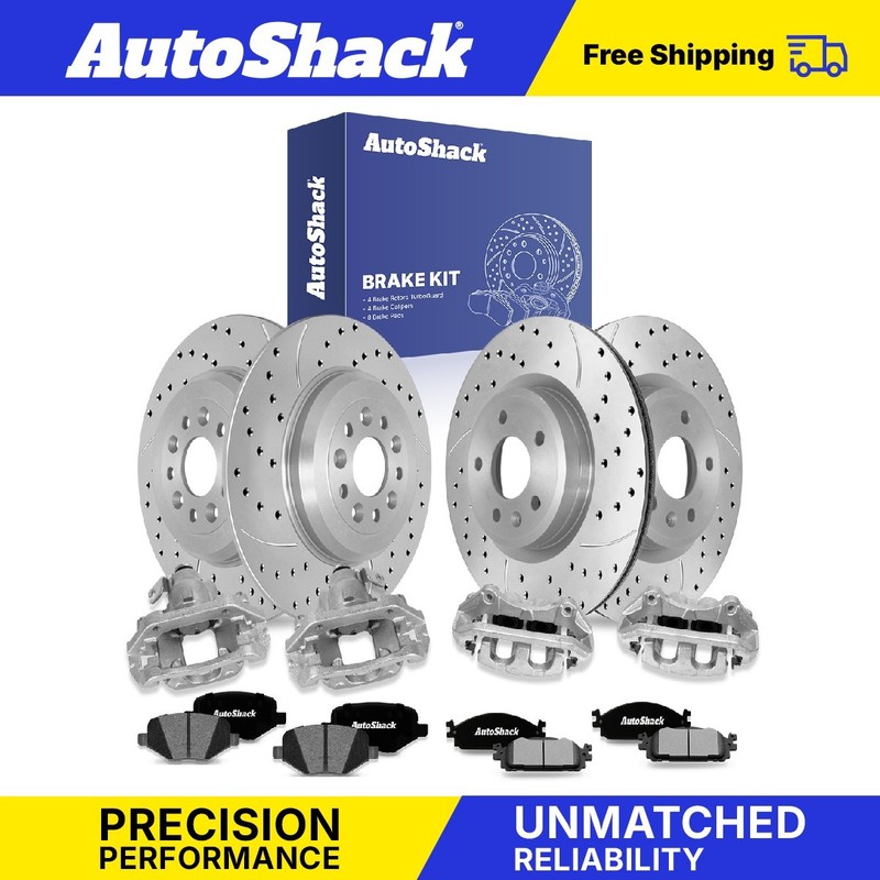 Front Rear Drilled Slotted Brake Rotors Pads Calipers for Ford, Taurus 2010-2012