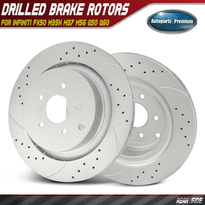 2xRear Side Drilled Brake Rotors for INFINITI FX50 M35h M37 M56 Q50 Q60 Q70 Q70L