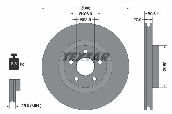 2x Brake Discs Set Front Internally Vented Fits Ford Focus Kuga TEXTAR 92306703 gallery