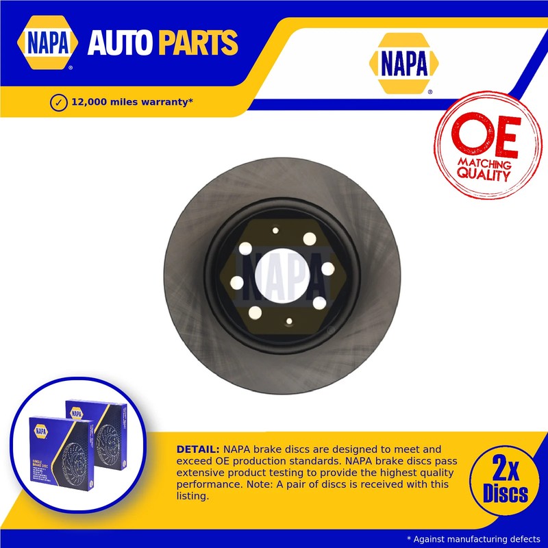 2x Brake Discs Pair Solid fits VAUXHALL CORSA E 1.0 Rear 2014 on 264mm Set NAPA