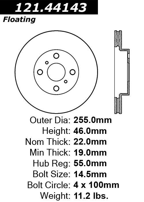 Centric Front Disc Brake Rotor for Prius C, Yaris, iQ (121.44143) gallery
