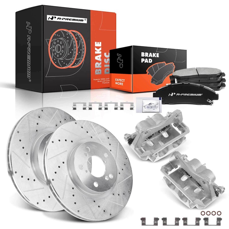 A-Premium 8x Front Drilled Brake Rotor & Pad + Caliper for Honda Pilot 2009-2015