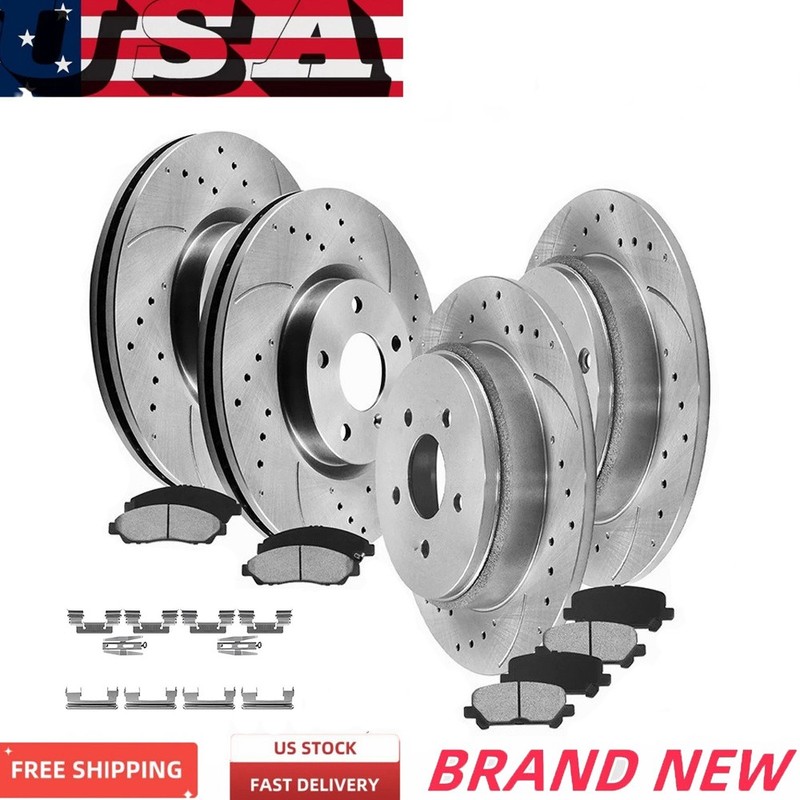 Front Rear Drilled Rotors + Brake Pads for GMC Chevy Equinox Terrain 2010-2017