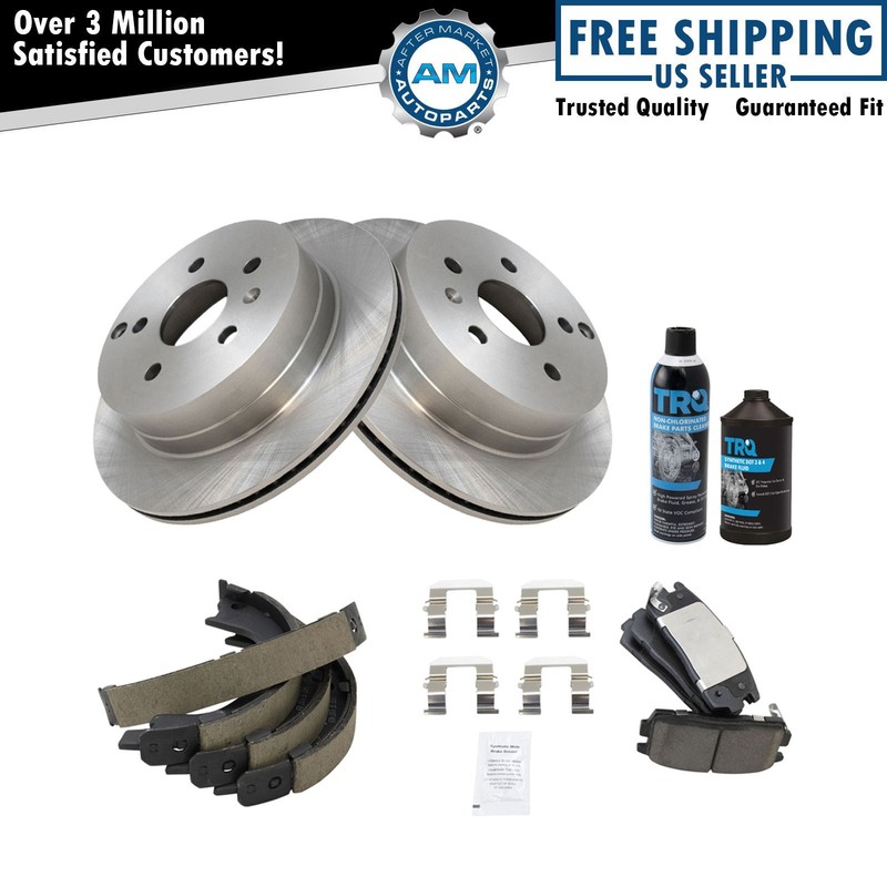 Rear Brake Kit Ceramic Brake Pad Rotor Parking Shoes w/Chemicals