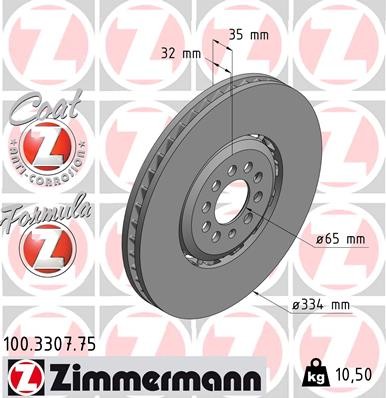 Zimmermann 100.3307.75 Brake Disc for Audi, VW