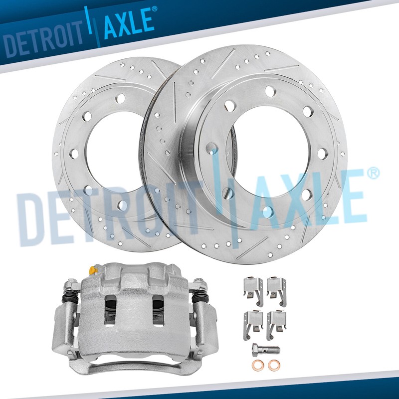 4WD Front Drilled Rotors Left Brake Caliper for 1999-2004 F-250 F-350 Super Duty