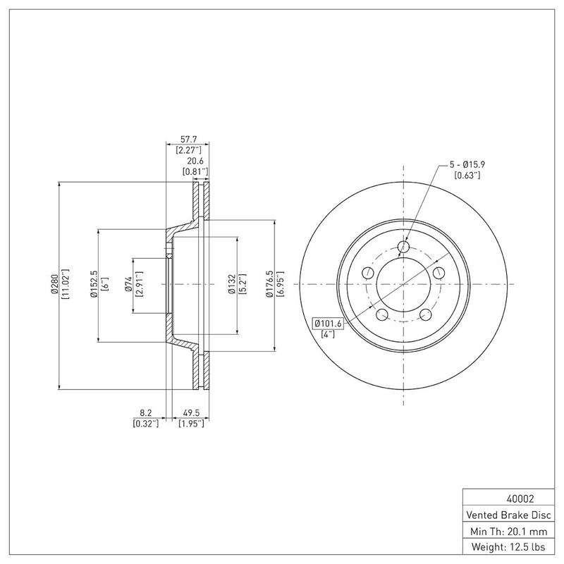 ERE-40002 R1 Concepts Brake Disc Front Driver or Passenger Side Right Left