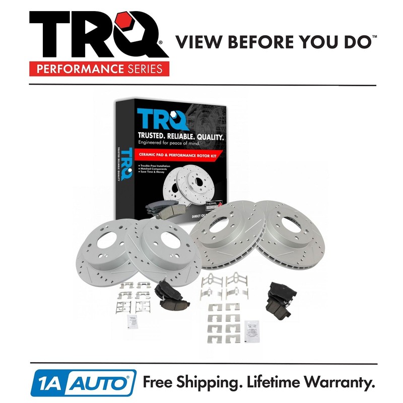 TRQ Front & Rear Performance Drilled Slotted Rotor & Ceramic Brake Pad Kit