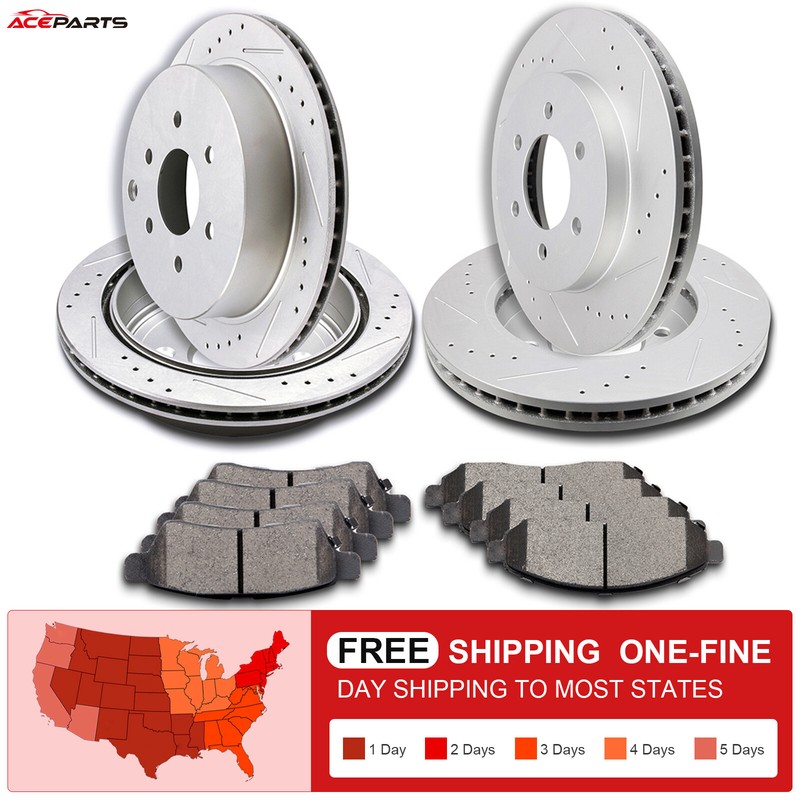 FRONT+REAR DRILL SLOT BRAKE ROTORS AND CERAMIC PADS FOR NISSAN FRONTIER XTERRA