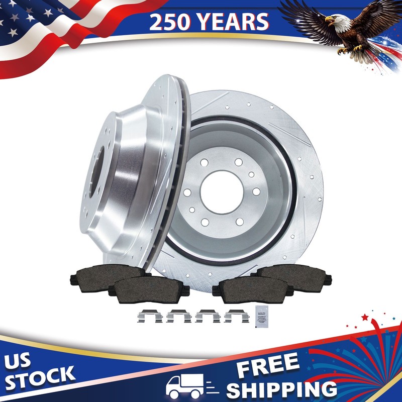 Rear Drilled Rotors Ceramic Brake Pads for Chevy Trailblazer Isuzu Ascender 9-7X
