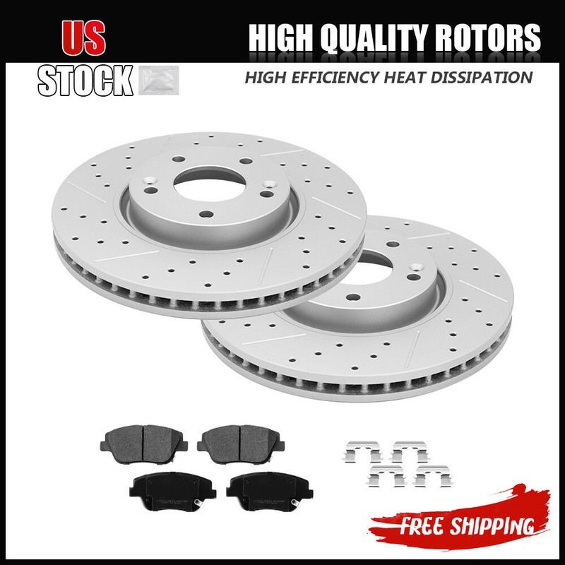 Front Drilled Rotors Ceramic Brake Pads for 2011-2016 Kia Optima Hyundai Sonata