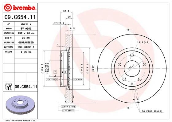 Brembo 09.C654.11 Brake Disc for Mazda, Mazda (Changanese), Mazda (FAW)