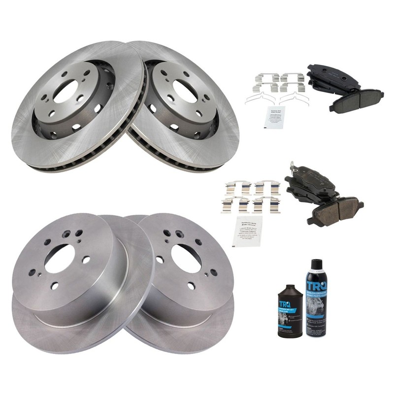 TRQ Front & Rear Ceramic Brake Pad & Rotor Front & Rear Kit w/Fluids for Toyota gallery