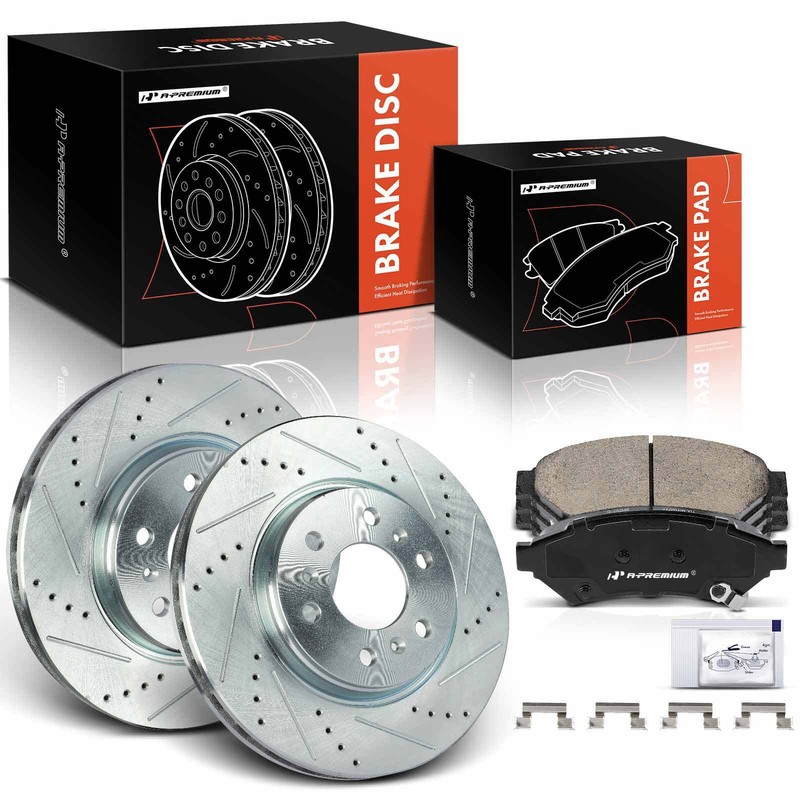 A-Premium 6x Drilled Brake Rotor & Brake Pad Front for Buick Chevrolet Uplander