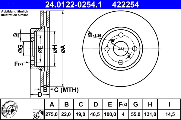 ATE 24.0122-0254.1 Brake Disc for Toyota