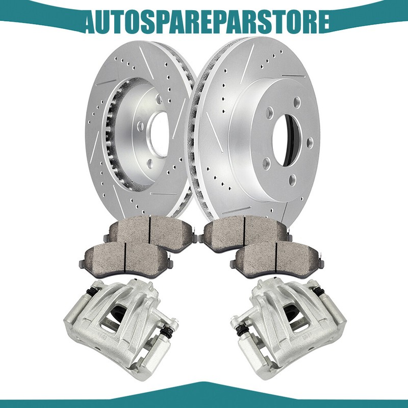 Brake Calipers w/ Rotors & Ceramic pads Front Drilled For 2002-2007 Jeep Liberty