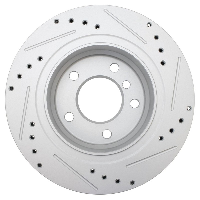TRQ Performance Brake Rotor Drilled & Slotted Rear G-Coated Pair for BMW gallery