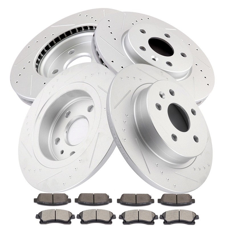 Front + Rear Brake Pads And Slotted Rotors Discs For 2011-2015 Chevrolet Cruze