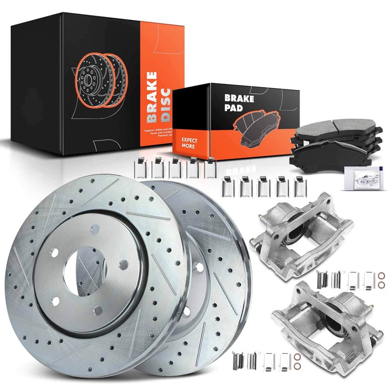 Drilled Brake Rotor & Pad Brake Caliper for Chrysler Town & Country Dodge Front