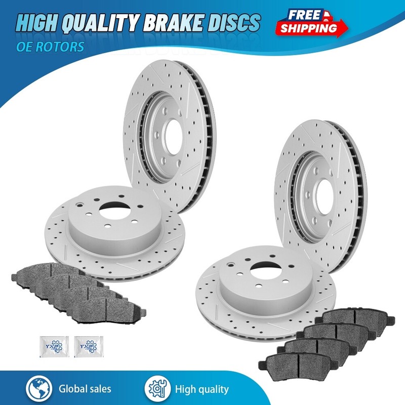For 2005-2012 Nissan Pathfinder Front Rear Drilled Rotors Ceramic Brake Pads Set