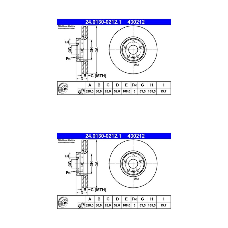 Volvo XC60 ATE/Premium One Front Disc Brake Rotors (2) 430212 31471034