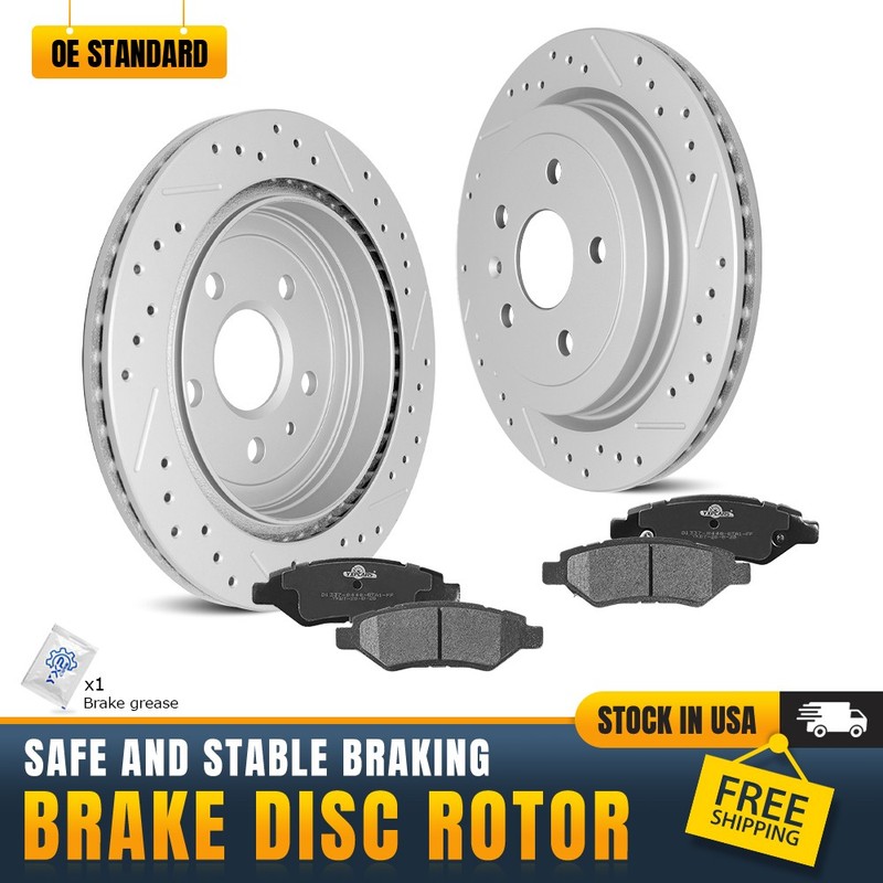 Rear Drilled Brake Rotors And Ceramic Pads for Chevy Camaro Cadillac CTS