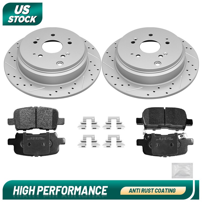 Rear Drilled Disc Brake Rotors +Ceramic Brake Pads for Honda Odyssey 2002-2004