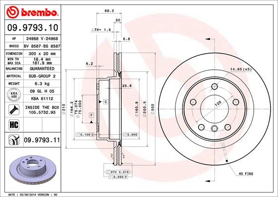 Brembo 09.9793.11 Brake Disc for BMW, BMW (Brilliance)