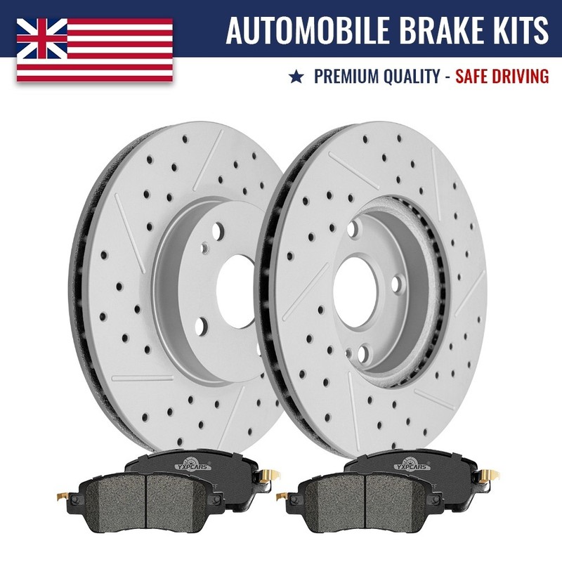 Front Drilled Disc Brake Rotors and Brake Pads Kit for Scion iA Toyota Yaris iA
