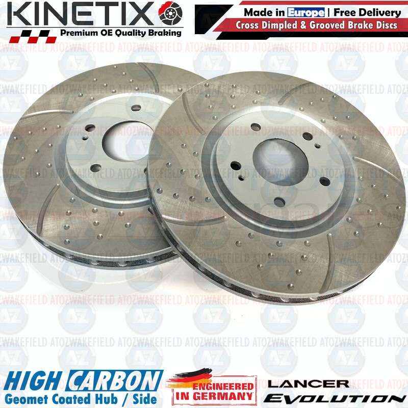FOR MITSUBISHI LANCER EVO 6 DIMPLED GROOVED FRONT BRAKE DISCS BREMBO PADS 320mm gallery