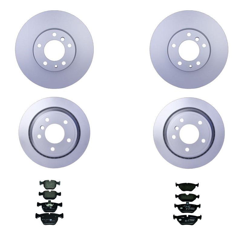 Hella Front & Rear Vented Rotor Low-Met Disc Brake Pad Kit for BMW E39 540i Base