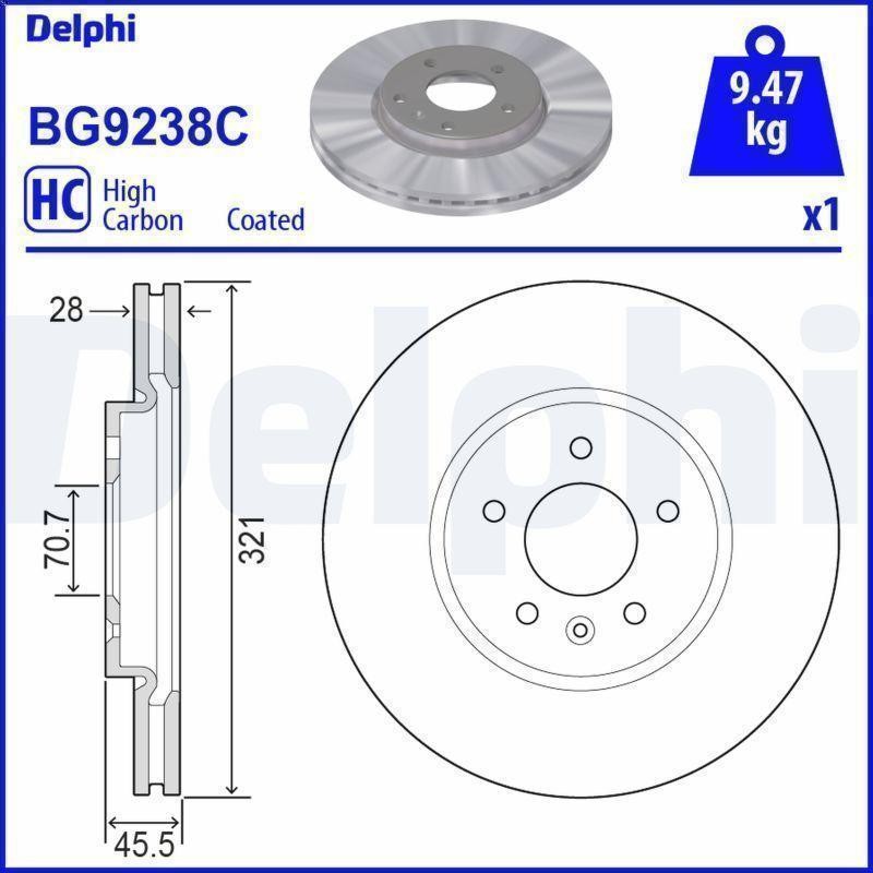 1X brake disc DELPHI BG9238C for Opel Insignia B Grand Sport (Z18) 2 2017-